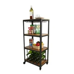 Mind Reader 4-Shelf Metal Mobile Kitchen Cart, Black (4WINEC-BLK)