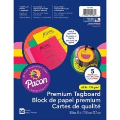 Pacon® Premium Tagboard, 8.5" X 11", 5 Bright Assorted Colors, 50 Sheets Per Pack, 3 Packs (PAC101160-3)