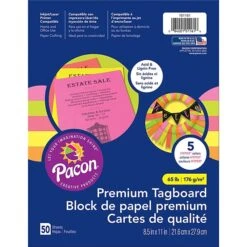 Pacon® Premium Tagboard, 8.5" X 11", 5 Hyper Assorted Colors, 50 Sheets Per Pack, 3 Packs (PAC101161-3)