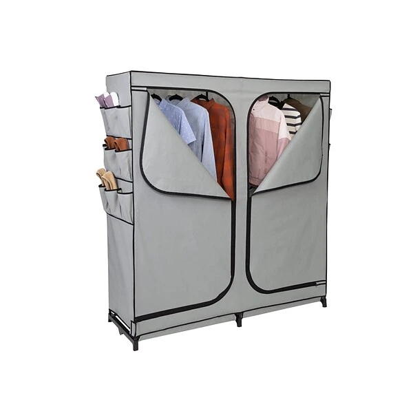 Honey-Can-Do 64" X 60" Portable Wardrobe Closet With Side Pockets, Gray/Black Steel/Polyester (WRD-09197) 1 Honey-Can-Do 64" X 60" Portable Wardrobe Closet With Side Pockets, Gray/Black Steel/Polyester (WRD-09197)