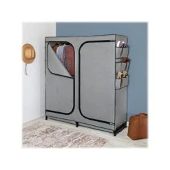 Honey-Can-Do 64" X 60" Portable Wardrobe Closet With Side Pockets, Gray/Black Steel/Polyester (WRD-09197) 7 Honey-Can-Do 64" X 60" Portable Wardrobe Closet With Side Pockets, Gray/Black Steel/Polyester (WRD-09197) -Prepa Furniture Shop sp162782948 s7