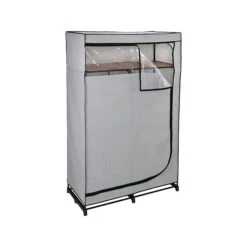 Honey-Can-Do 69" X 46" Portable Wardrobe Closet With Cover And Shelf Gray/Black, Steel/Polyester (WRD-09196)