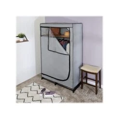 Honey-Can-Do 69" X 46" Portable Wardrobe Closet With Cover And Shelf Gray/Black, Steel/Polyester (WRD-09196) -Prepa Furniture Shop sp162783004 s7