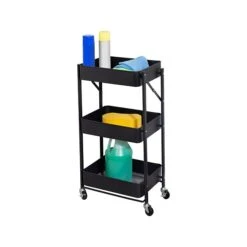 Honey-Can-Do 3-Shelf Metal Mobile Utility Cart With Lockable Wheels, Black (CRT-09584)