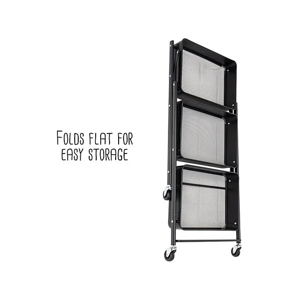 Honey-Can-Do 3-Shelf Metal Mobile Utility Cart With Lockable Wheels, Black (CRT-09584) 3 Honey-Can-Do 3-Shelf Metal Mobile Utility Cart With Lockable Wheels, Black (CRT-09584) - Image 3