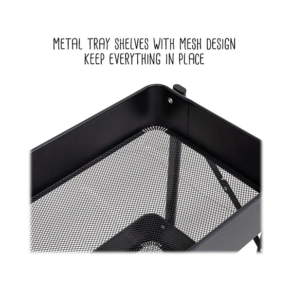 Honey-Can-Do 3-Shelf Metal Mobile Utility Cart With Lockable Wheels, Black (CRT-09584) 4 Honey-Can-Do 3-Shelf Metal Mobile Utility Cart With Lockable Wheels, Black (CRT-09584) - Image 4