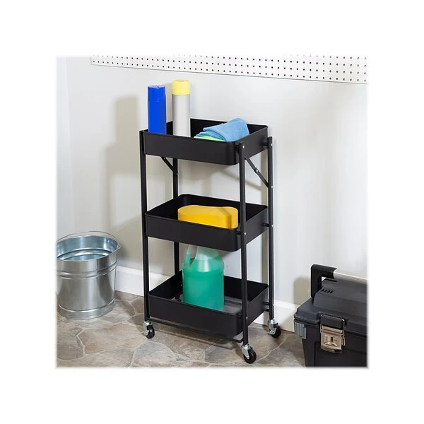 Honey-Can-Do 3-Shelf Metal Mobile Utility Cart With Lockable Wheels, Black (CRT-09584) 6 Honey-Can-Do 3-Shelf Metal Mobile Utility Cart With Lockable Wheels, Black (CRT-09584) - Image 6