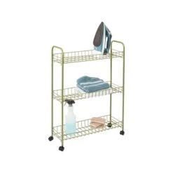 Honey-Can-Do 3-Shelf Metal Mobile Utility Cart With Dual Wheel, Olive (CRT-09137)