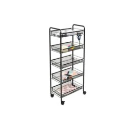 Honey-Can-Do 5-Shelf Metal Mobile Utility Cart With Lockable Wheels, Black (CRT-09585)