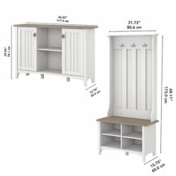 Bush Furniture Salinas 68.11" Storage Set With Hall Tree, Shoe Bench, Cabinet, 5 Shelves, Shiplap Gray/Pure White (SAL008G2W) -Prepa Furniture Shop sp164750895 s7