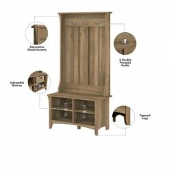 Bush Furniture Salinas 68.11" Storage Set With Hall Tree, Shoe Bench, Accent Cabinet, 5 Shelves, Reclaimed Pine (SAL008RCP) -Prepa Furniture Shop sp164750998 s7