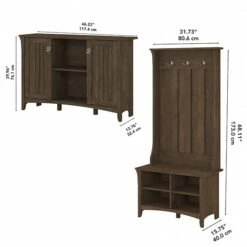 Bush Furniture Salinas 68.11" Storage Set With Hall Tree, Shoe Bench And Accent Cabinet With 5 Shelves, Ash Brown (SAL008ABR) -Prepa Furniture Shop sp164751166 s7