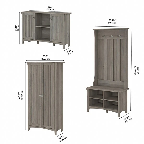 Bush Furniture Salinas 68.11" Storage Set With Hall Tree, Shoe Bench And Cabinets With 10 Shelves, Driftwood Gray (SAL016DG) 5 Bush Furniture Salinas 68.11" Storage Set With Hall Tree, Shoe Bench And Cabinets With 10 Shelves, Driftwood Gray (SAL016DG) - Image 5