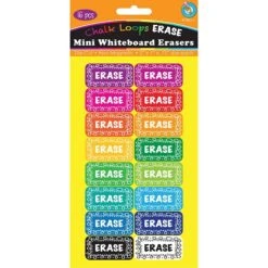 Ashley Productions® Mini Whiteboard Erasers, Chalkboard Loops Assorted Colors, 2" X 1" X 0.75", Pack Of 16 (ASH78011)