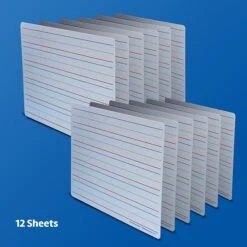 Flipside Products Magnetic Dry Erase Learning Mat, Red & Blue Ruled/Plain, Two-Sided, 9" X 12", Pack Of 12 (FLP20076)