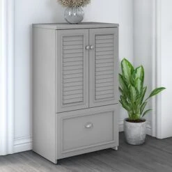 Bush Furniture Fairview 41.69" Storage Cabinet With Three Shelves, Cape Cod Gray (FV020CG)