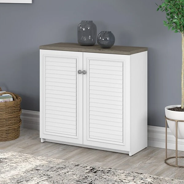 Bush Furniture Fairview 30.71" Small Storage Cabinet With 3 Shelves, Shiplap Gray/Pure White (WC53696-03) 1 Bush Furniture Fairview 30.71" Small Storage Cabinet With 3 Shelves, Shiplap Gray/Pure White (WC53696-03)