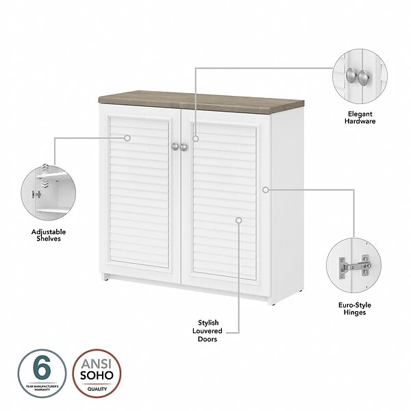 Bush Furniture Fairview 30.71" Small Storage Cabinet With 3 Shelves, Shiplap Gray/Pure White (WC53696-03) 2 Bush Furniture Fairview 30.71" Small Storage Cabinet With 3 Shelves, Shiplap Gray/Pure White (WC53696-03) - Image 2