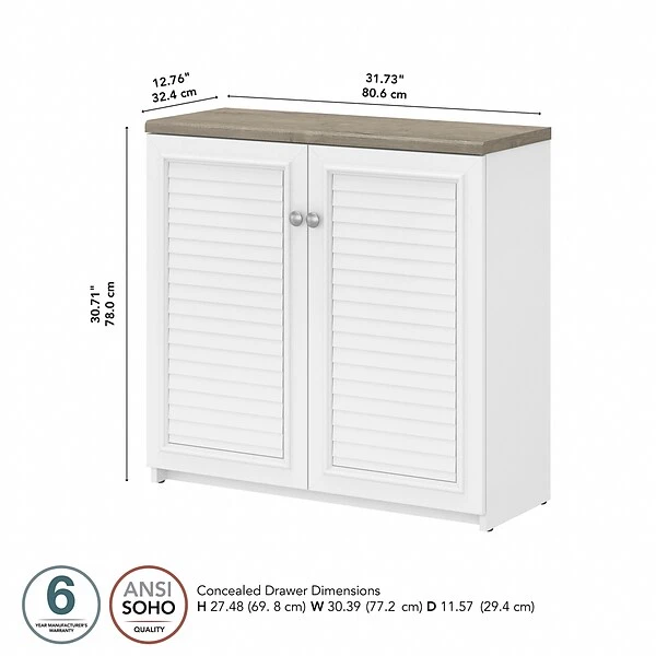Bush Furniture Fairview 30.71" Small Storage Cabinet With 3 Shelves, Shiplap Gray/Pure White (WC53696-03) 3 Bush Furniture Fairview 30.71" Small Storage Cabinet With 3 Shelves, Shiplap Gray/Pure White (WC53696-03) - Image 3