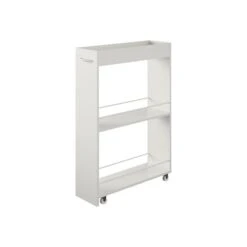 Ameriwood Trestle 3-Shelf Particle Board Mobile Laundry Cart With Dual Wheel Front Casters, White (3848015COM)