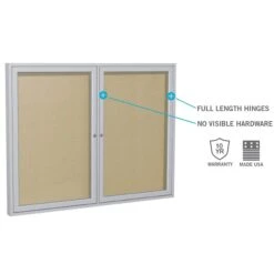 Ghent 3' H X 5' W Enclosed Vinyl Bulletin Board With Satin Frame, 2 Door, Silver (PA23660VX-193) -Prepa Furniture Shop sp17740279 s7