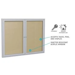Ghent 3' H X 5' W Enclosed Vinyl Bulletin Board With Satin Frame, 2 Door (PA23660VX-181) -Prepa Furniture Shop sp17740286 s7 2