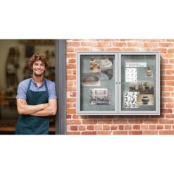 Ghent 3' H X 5' W Enclosed Vinyl Bulletin Board With Satin Frame, 2 Door (PA23660VX-181) -Prepa Furniture Shop sp17740292 s7 1