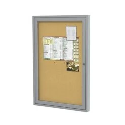 Ghent 3' H X 3' W Enclosed Natural Cork Bulletin Board With Satin Frame, 1 Door (PA13636K)