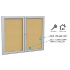 Ghent 4' H X 5' W Enclosed Natural Cork Bulletin Board With Satin Frame, 2 Door (PA24860K) -Prepa Furniture Shop sp17740395 s7 2
