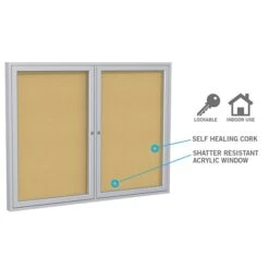Ghent 3' H X 3' W Enclosed Natural Cork Bulletin Board With Satin Frame, 1 Door (PA13636K) -Prepa Furniture Shop sp17740395 s7