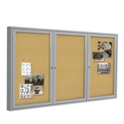 Ghent 4' H X 6' W Enclosed Natural Cork Bulletin Board With Satin Frame, 3 Door (PA34872K)