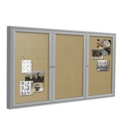 Ghent 3' H X 6' W Enclosed Vinyl Bulletin Board With Satin Frame, 3 Door (PA33672VX-181)