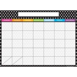 Ashley Productions® Smart Poly PosterMat Pals Space Savers, 13" X 9.5", BW Dots Calendar, Pack Of 10 (ASH95332-10)