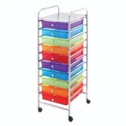 Whitmor Metal Mobile Utility Cart With Swivel Wheels, Chrome/Assorted (60497060BB)