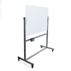 U Brands White Frosted Magnetic Glass Dry Erase Board, Double Sided Rolling Easel, Frameless, 47" X 35" (2368U00-01)