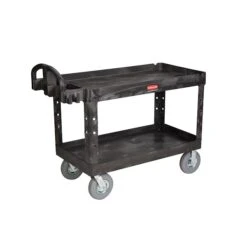 Rubbermaid 2-Shelf Plastic/Poly Mobile Utility Cart With Swivel Wheels, Black (FG454600BLA)