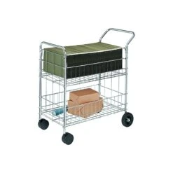 Fellowes 2-Shelf Metal Mobile Mail Cart With Dual Wheel Front Casters, Chrome (40912)