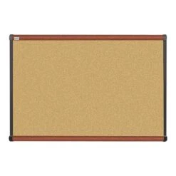 Quill Brand® Durable Cork Bulletin Board, Cherry Frame, 3'W X 2'H (23684-CC)