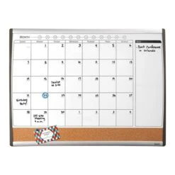 Magnetic Combination Calendar Board, Dry-Erase & Cork, 1-Month Design, Black/Silver Frame, 17" X 23"