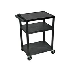 Luxor 3-Shelf Plastic/Poly Mobile A/V Cart With Lockable Wheels, Black (LP34E-B)
