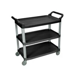 Luxor 3-Shelf Mixed Materials Mobile Serving Cart With Swivel Wheels, Black (SC13-B)