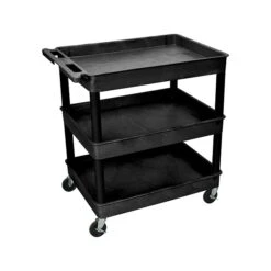Luxor 3-Shelf Mixed Materials Mobile Utility Cart With Lockable Wheels, Black (TC111-B)