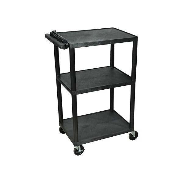 Luxor 3-Shelf Plastic/Poly Mobile A/V Cart With Swivel Wheels, Black (LP42E-B) 1 Luxor 3-Shelf Plastic/Poly Mobile A/V Cart With Swivel Wheels, Black (LP42E-B)
