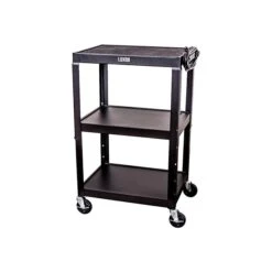 Luxor 3-Shelf Metal Mobile Utility Cart With Lockable Wheels, Black (AVJ42)