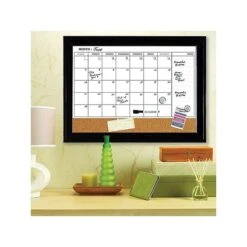 Quartet Magnetic Cork & Dry Erase Calendar Whiteboard, Espresso Frame, 2' X 1.5' (79275)