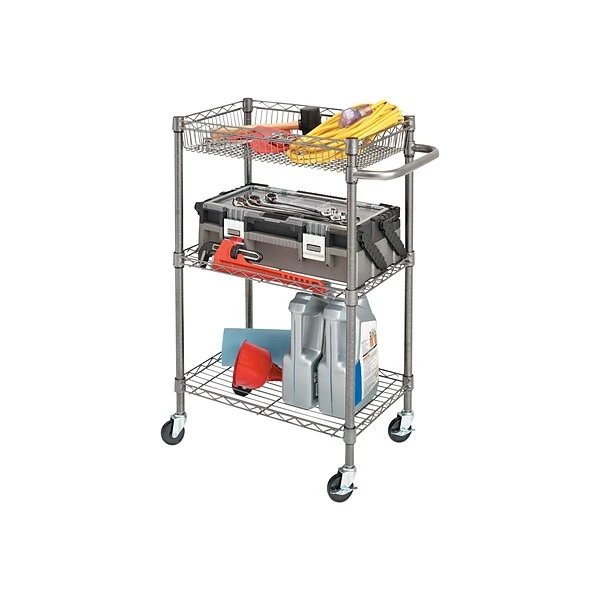 Alera 3-Shelf Wire Mobile Utility Cart With Lockable Wheels, Black (ALESW342416BA) 2 Alera 3-Shelf Wire Mobile Utility Cart With Lockable Wheels, Black (ALESW342416BA) - Image 2