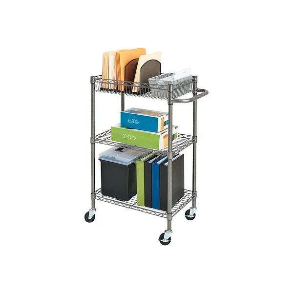 Alera 3-Shelf Wire Mobile Utility Cart With Lockable Wheels, Black (ALESW342416BA) 3 Alera 3-Shelf Wire Mobile Utility Cart With Lockable Wheels, Black (ALESW342416BA) - Image 3