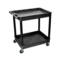 Luxor 2-Shelf Mixed Materials Mobile Utility Cart With Lockable Wheels, Black (TC11-B)