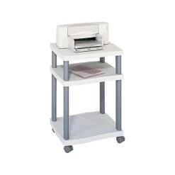 Safco Wave 3-Shelf Plastic/Poly Mobile Printer Stand With Lockable Wheels, Light Gray/Charcoal (1860GR)