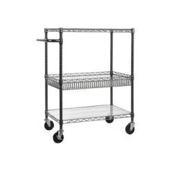 Alera 3-Shelf Wire Mobile Utility Cart With Lockable Wheels, Black (ALESW543018BA)